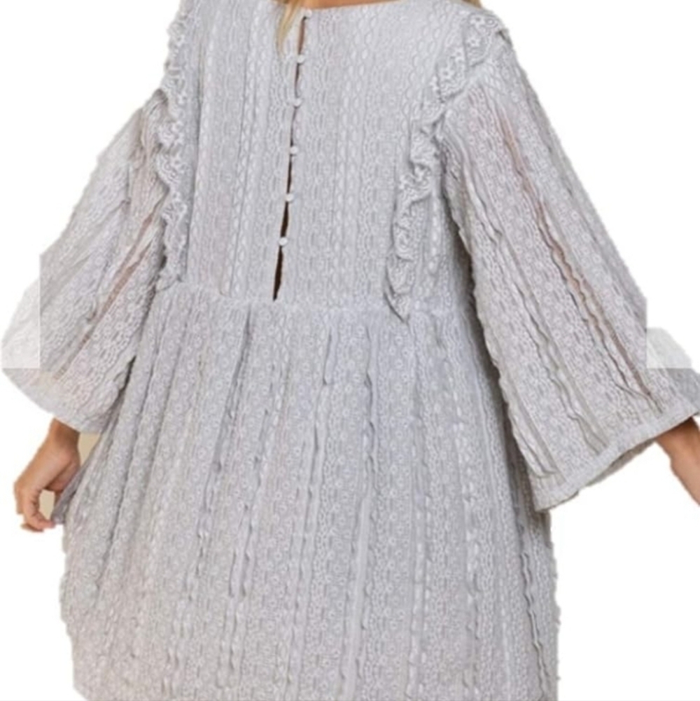 POL Run Down grey mini dress. Boho. Sz med. Lace vneck - Picture 2 of 14